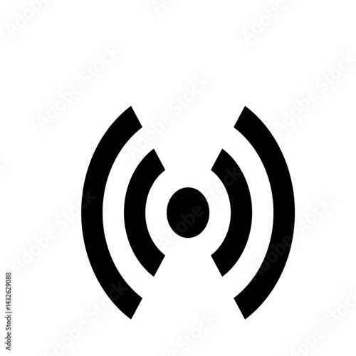 Illustration of a black wireless signal icon with circular waves emanating from a central dot shape