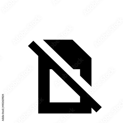 Black and white icon depicting a document with a diagonal line through it indicating deletion or removal