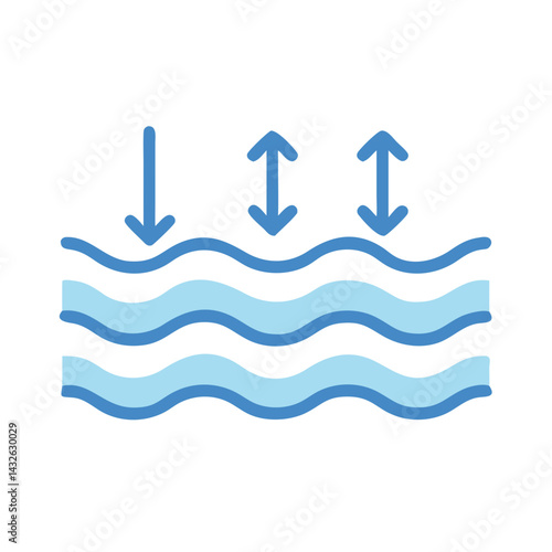 Water Waves Movement and Pressure Illustration on Black Background