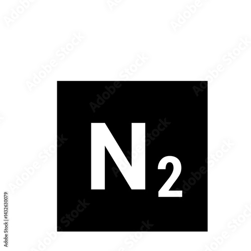 Illustration of nitrogen molecule n two in white on a black square background chemical representation
