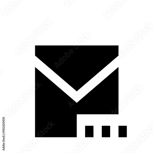 A simple black and white illustration of an envelope with three square indicators below it