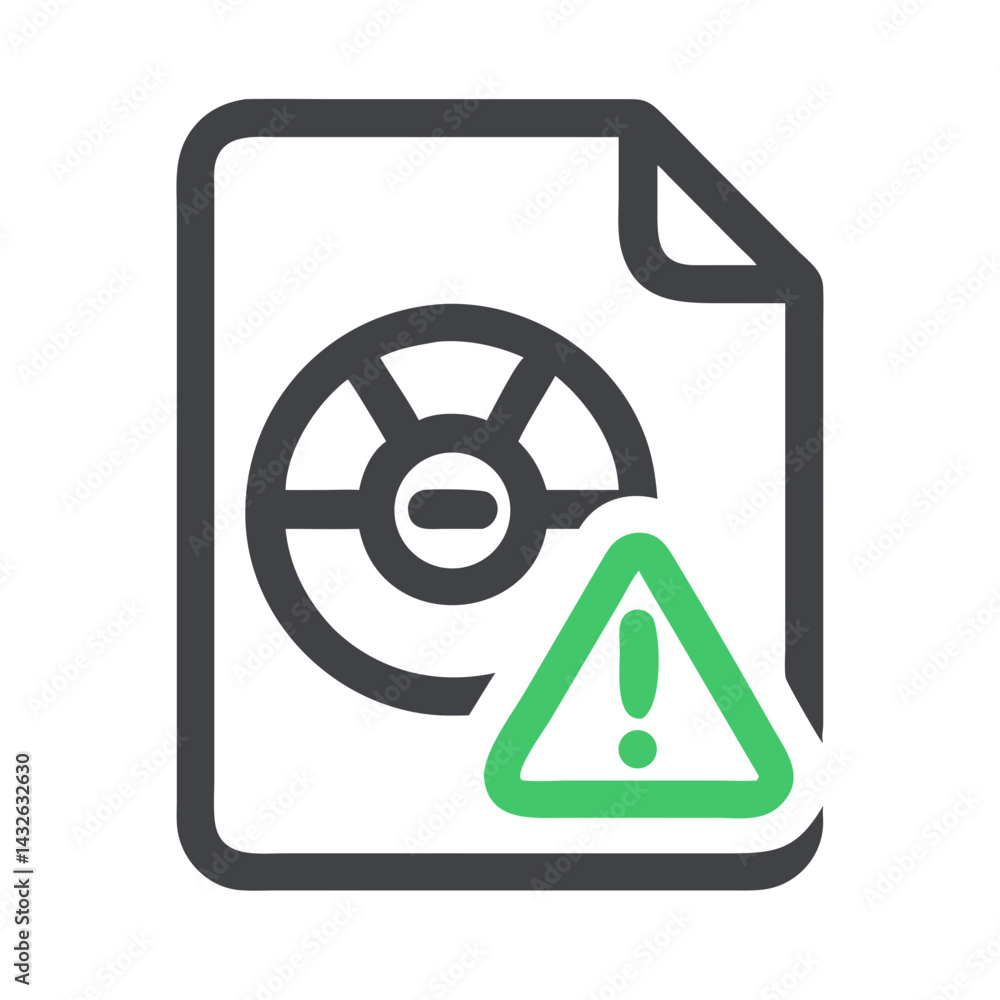 Faulty File with Warning Triangle Icon Illustration Faulty File with Warning Triangle Icon Illustration