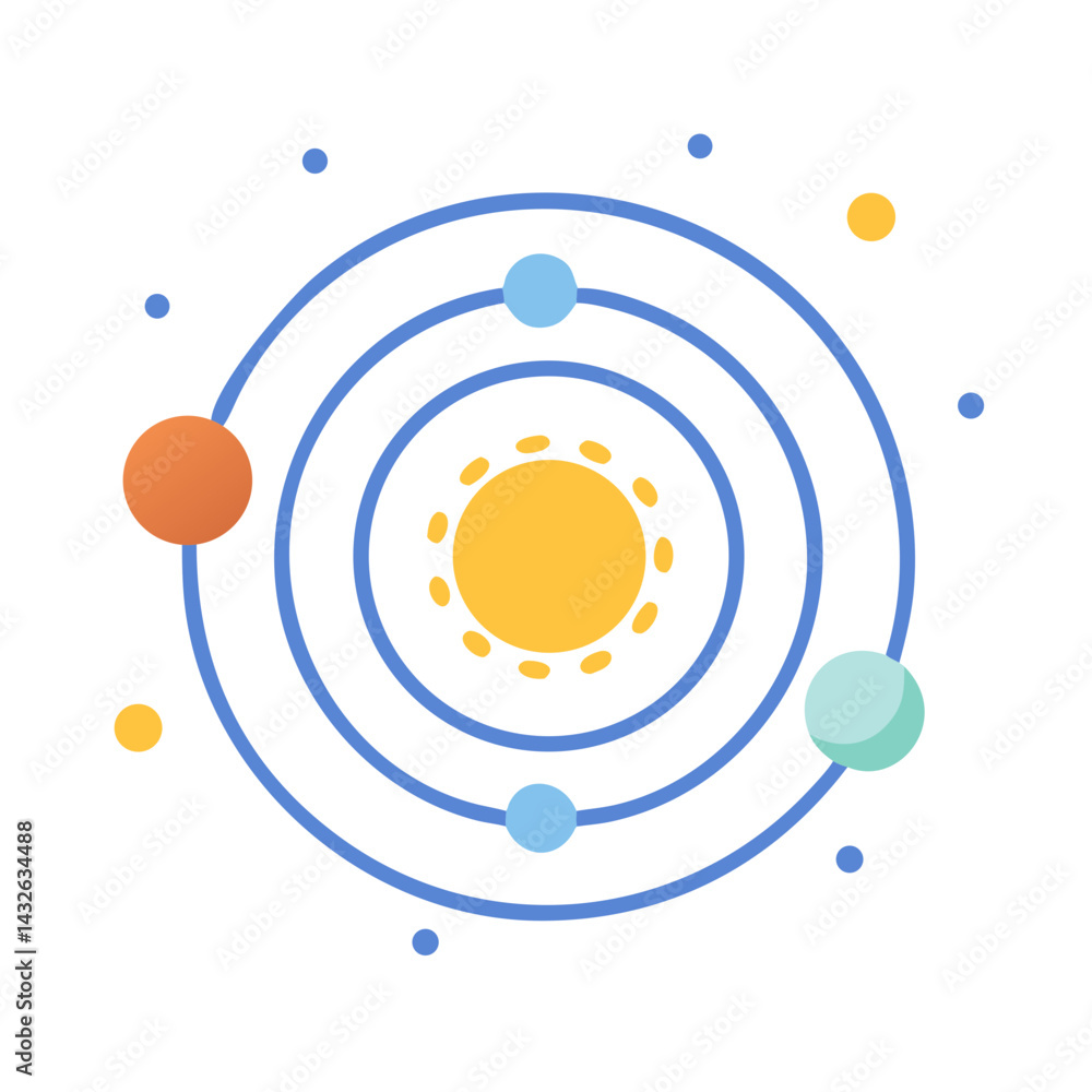 Obraz premium Solar system illustration with sun and orbiting planets