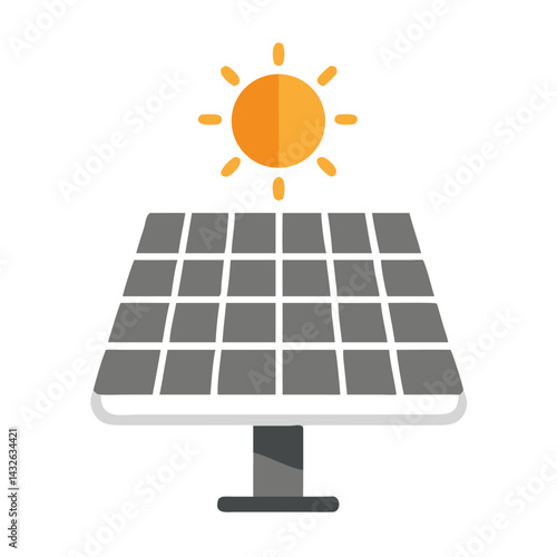 Cartoon Solar Panel with Sun Icon on Black