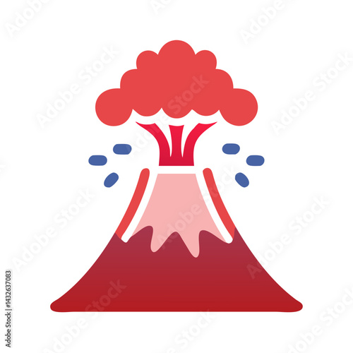 Cartoon Volcano Eruption Icon on Black Background Illustration