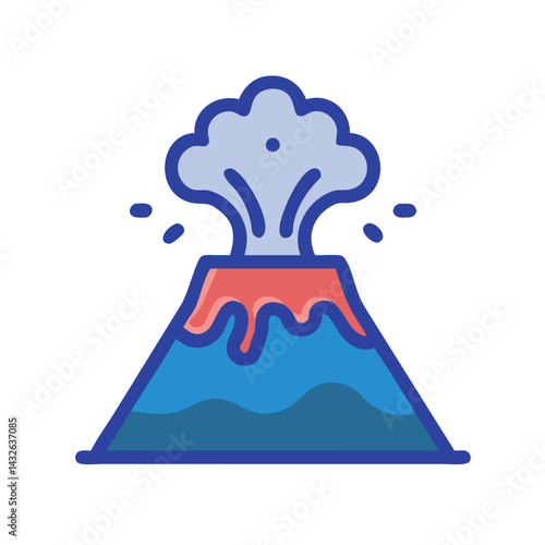 Volcano Eruption Vector Illustration with Blue Outline Design