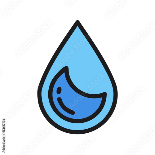 Blue water drop icon on a black background