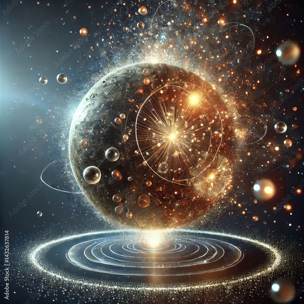 Obraz premium Multiple Smaller Orbs Orbiting it A