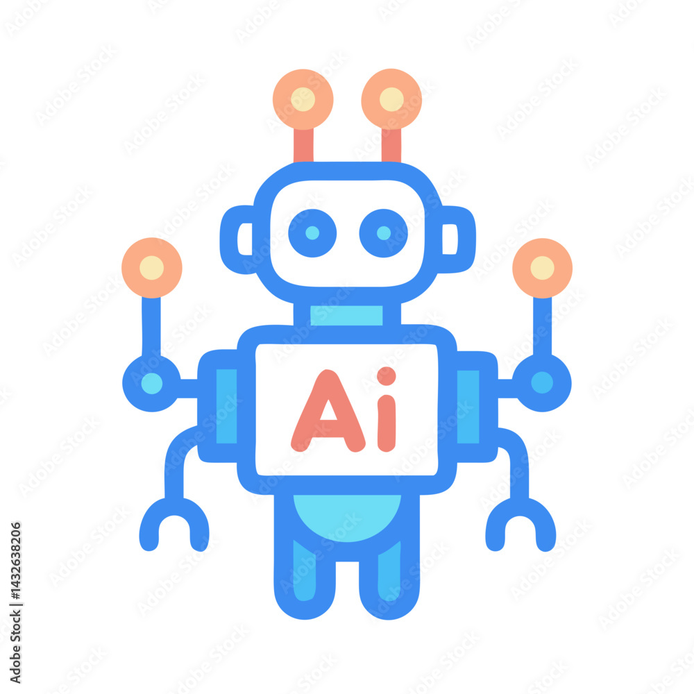 Cute AI Robot Illustration on Black Background Cute AI Robot Illustration on Black Background