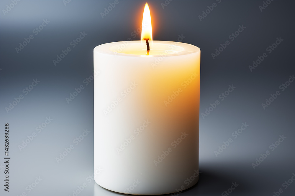 Tall White Candle With Flame On Dark Background Tall White Candle With Flame On Dark Background