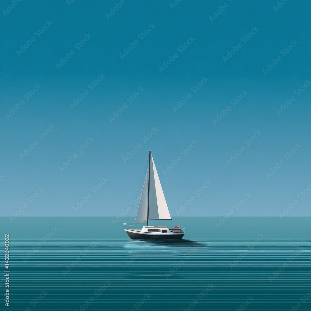 Fototapeta premium A serene sailboat floats peacefully on a vast expanse of water.
