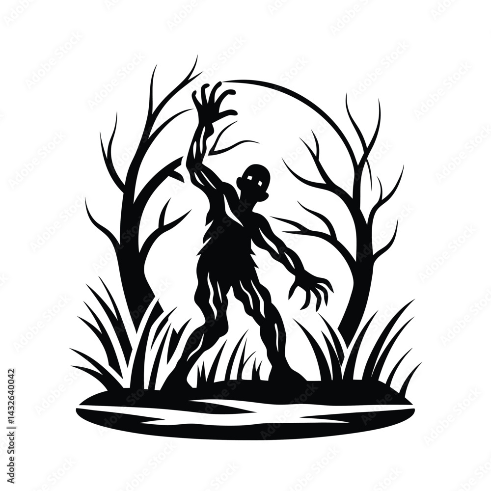 Obraz premium Zombie Silhouette, Monster Silhouette, Undead Creature, Halloween Theme, Dark Fantasy