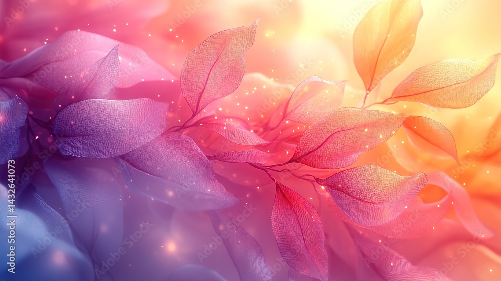 Fototapeta premium Delicate Floral Arrangement with Veiled Leaves and Glowing Parti