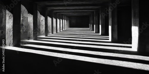 Architectural Wonders: A Black and White Study of Light and Shadow in a Mysterious Underground Corridor