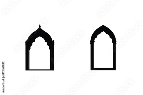Silhouette Illustration Of Ornate Gothic Arches Isolated On White Background