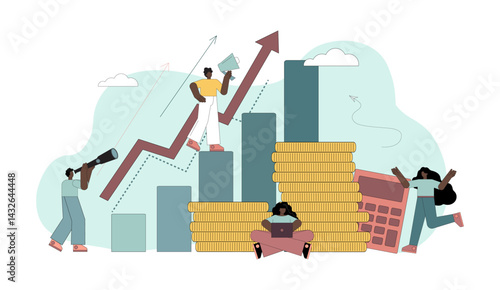 Little people plan, develop the company. The concept of success, financial growth, profit.eps