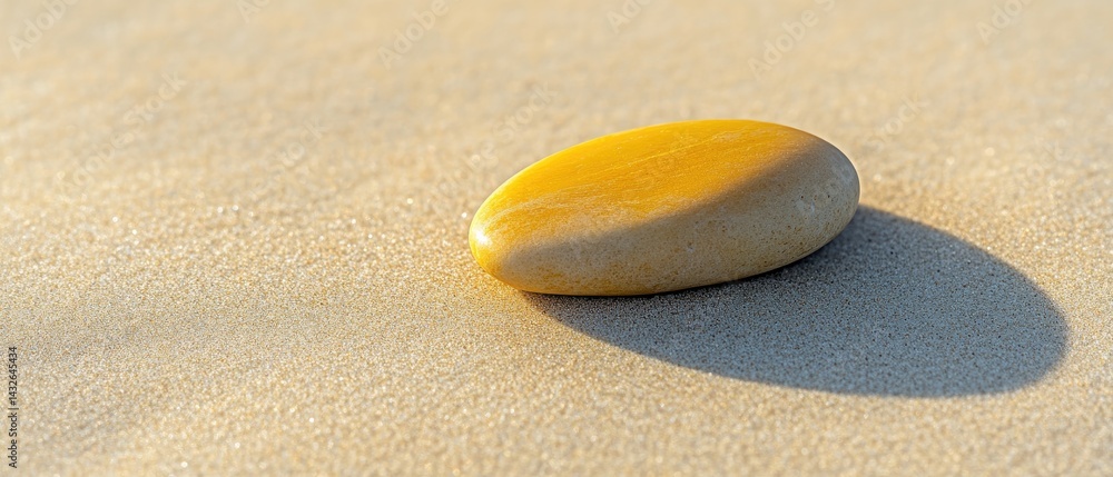 Obraz premium Serene Golden Pebble on Sandy Beach at Sunrise: A Moment of Tranquility