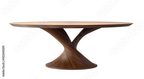 Elegant contemporary furniture with spiral base and wooden surface isolated PNG