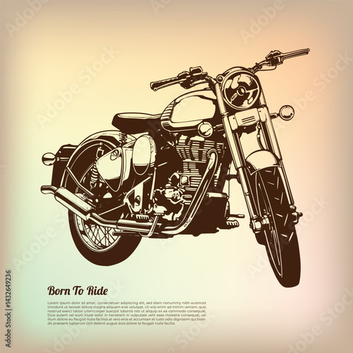 A bold black and white vector of a vintage motorcycle in retro style. Front-side view with clean linework and classic details. Ideal for automotive designs, posters, stickers, and vintage bike themes.