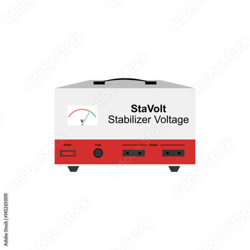 Voltage stabilizer device. Overcoming voltage increases or decreases so that the output remains stable. Device, home, electrical safety. Vector