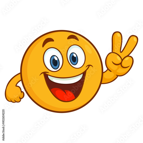 Happy smiley face emoji showing victory sign or peace sign vector graphics