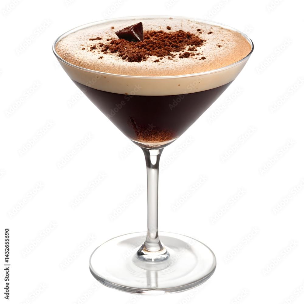 Espresso Martini Recipe: Creamy Coffee Cocktail with Chocolate Garnish on transparent background Espresso Martini Recipe: Creamy Coffee Cocktail with Chocolate Garnish on transparent background