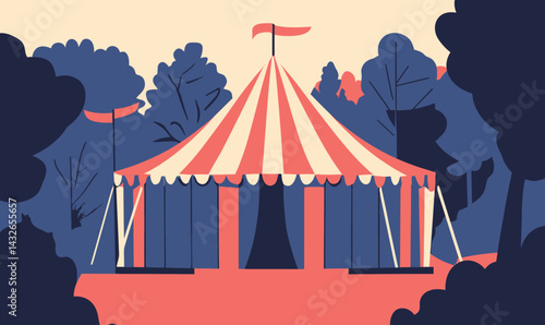 Vintage Circus Tent Illustration in Flat Minimalist Style SVG Vector Art