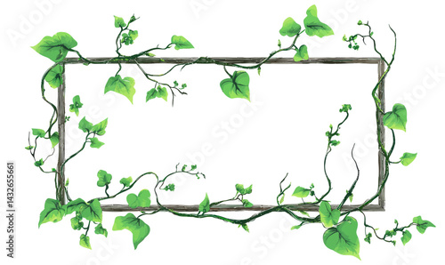 Minimalist Jungle Plant Frame with Liana Vines and Ivy for Game UI Design