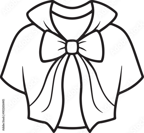 elegant bow blouse line art, black outline, vector and illustration, coloring book page line art drawing