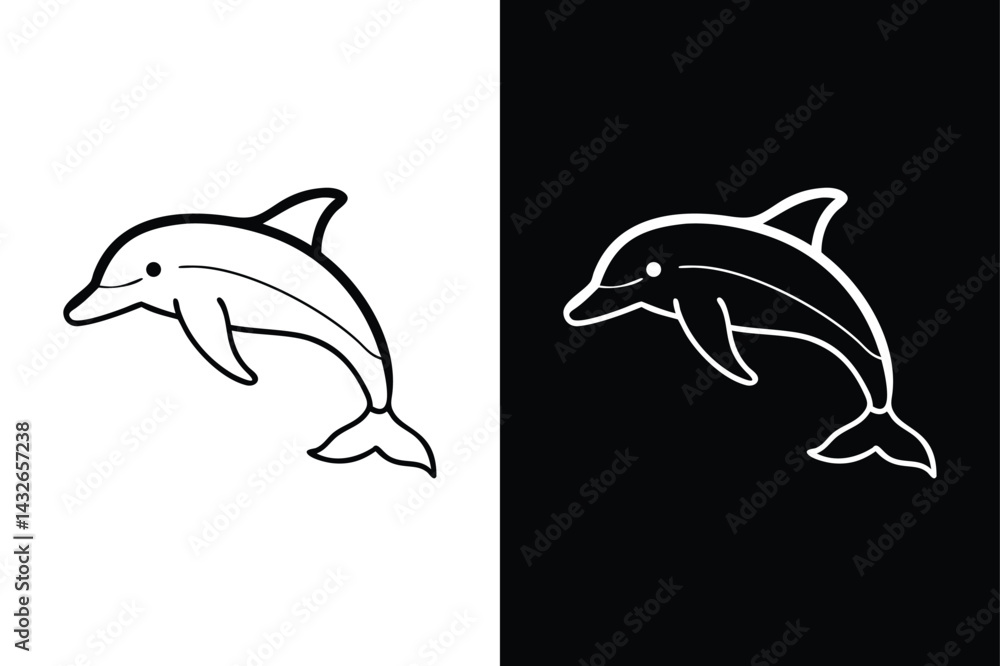 Obraz premium Jumping Dolphin Outline Icon. Clean Vector for Digital Use