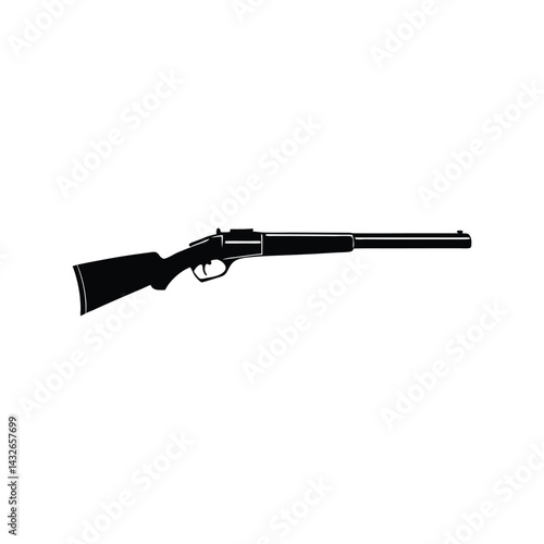 Shotgun Silhouette Black Vector Illustration – Hunting Gun Icon Isolated on White Background
