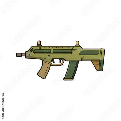 Military Gun Vector Illustration. Tactical Firearm Graphic. Modern Weapon Design
