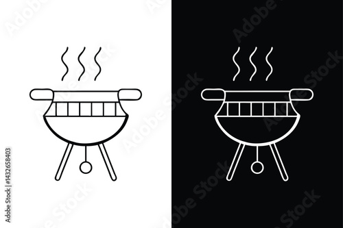 Black & White BBQ Vector Icon. Line Art and Glyph Grilled Food