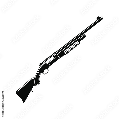 Shotgun Silhouette Black Vector Illustration – Hunting Gun Icon Isolated on White Background