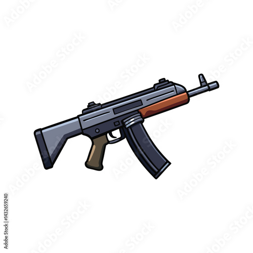 Military Gun Vector Illustration. Tactical Firearm Graphic. Modern Weapon Design