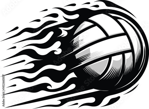 Illustration art design of volleyball with flame and motion liness