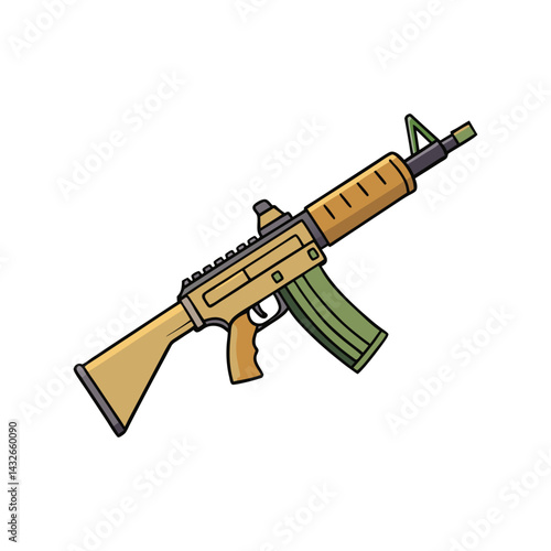 Assault Rifle Vector Illustration. Tactical Firearm Graphic. Modern Military Weapon Design.