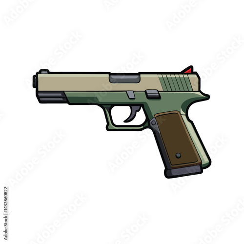 Pistol Vector Illustration. Tactical Handgun Graphic. Modern Firearm Design Concept.