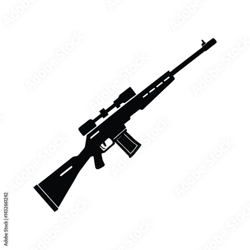 Dragunov SVD Silhouette Vector Illustration. Precision Sniper Rifle Graphic. Tactical Military Weapon Design.