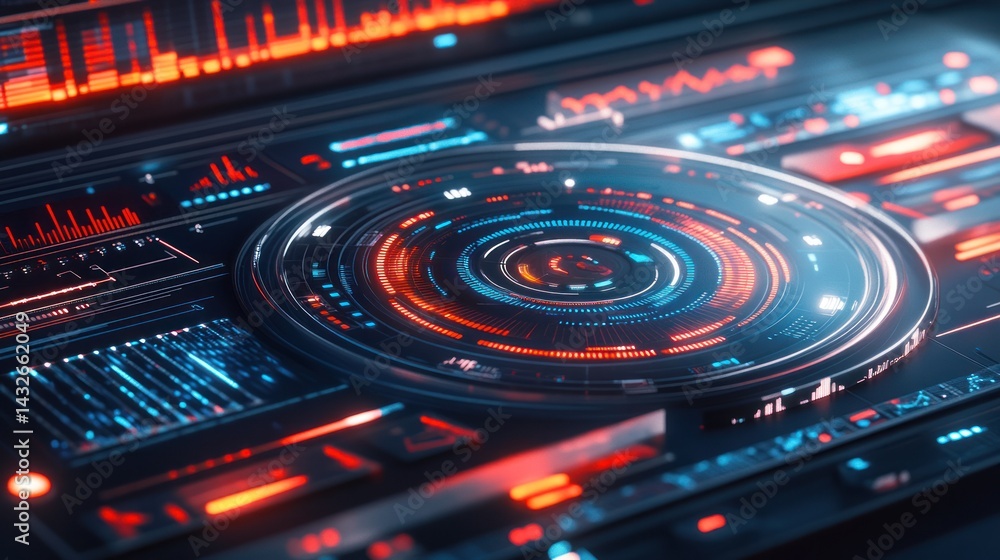 Futuristic control panel interface, glowing, digital data streams, background, technology Futuristic control panel interface, glowing, digital data streams, background, technology