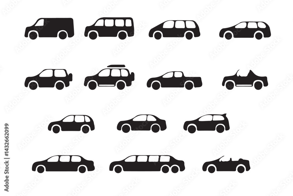 Set of Vehicle Silhouettes in Black – Various Car Types and Styles Set of Vehicle Silhouettes in Black – Various Car Types and Styles