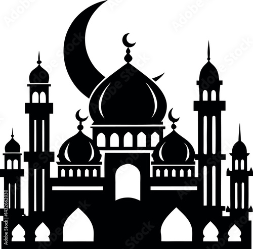 Mosque Silhouette Vector | Islamic Architecture, Dome & Minaret