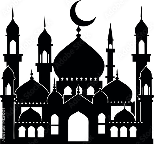 Mosque Silhouette Vector | Islamic Architecture, Dome & Minaret