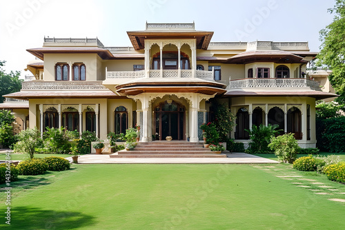 Grand palace home exterior, beautiful lawn