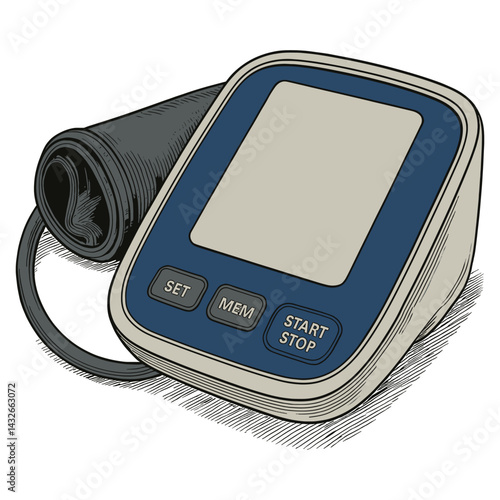 Realistic Vector Illustration of a Digital Blood Pressure Monitor – Medical Equipment for Vital Signs