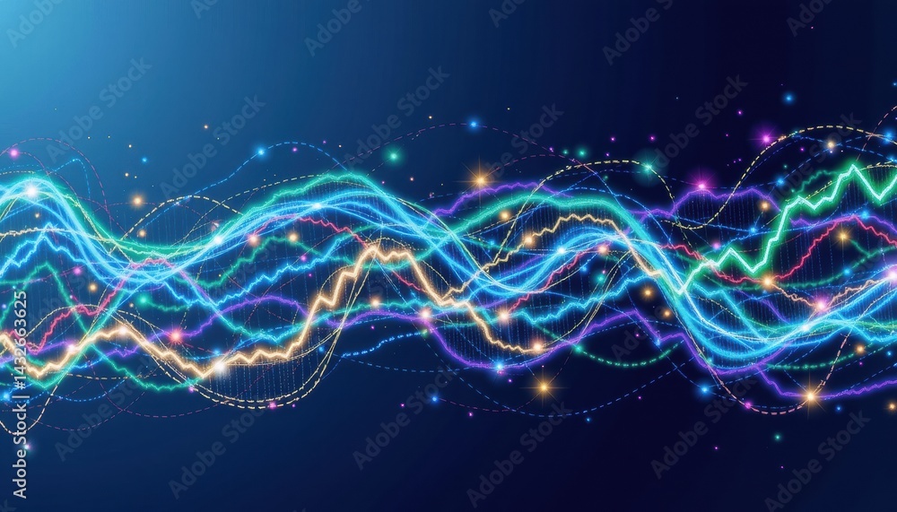 Fototapeta premium Abstract digital wave with vibrant colors and lights.