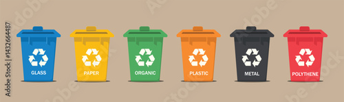 Color-Coded Recycling Bins for Waste Segregation – Vector Illustration