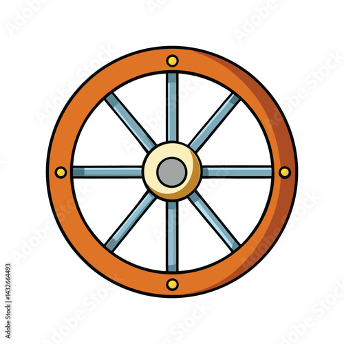 Wooden Wheel Vector Illustration. Vintage Cartwheel Graphic. Traditional Rustic Design Element.