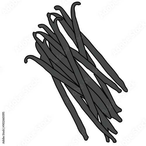 This illustration features a bundle of vanilla beans or vanilla pods