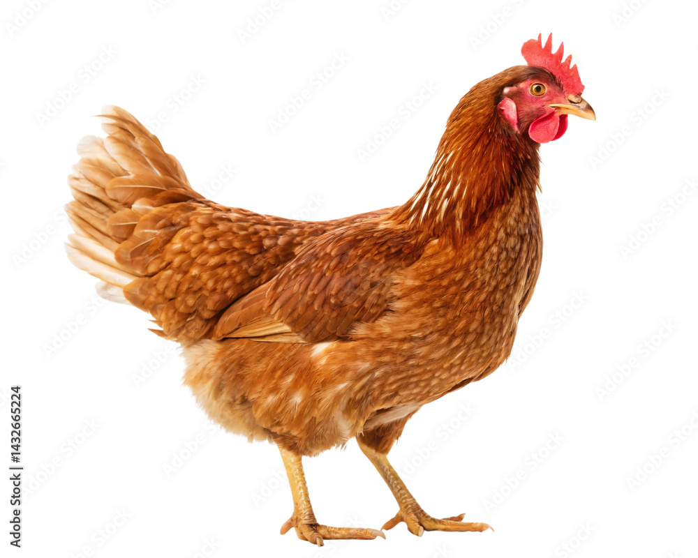 Fototapeta premium Full body of brown chicken hen standing isolated transparent background 